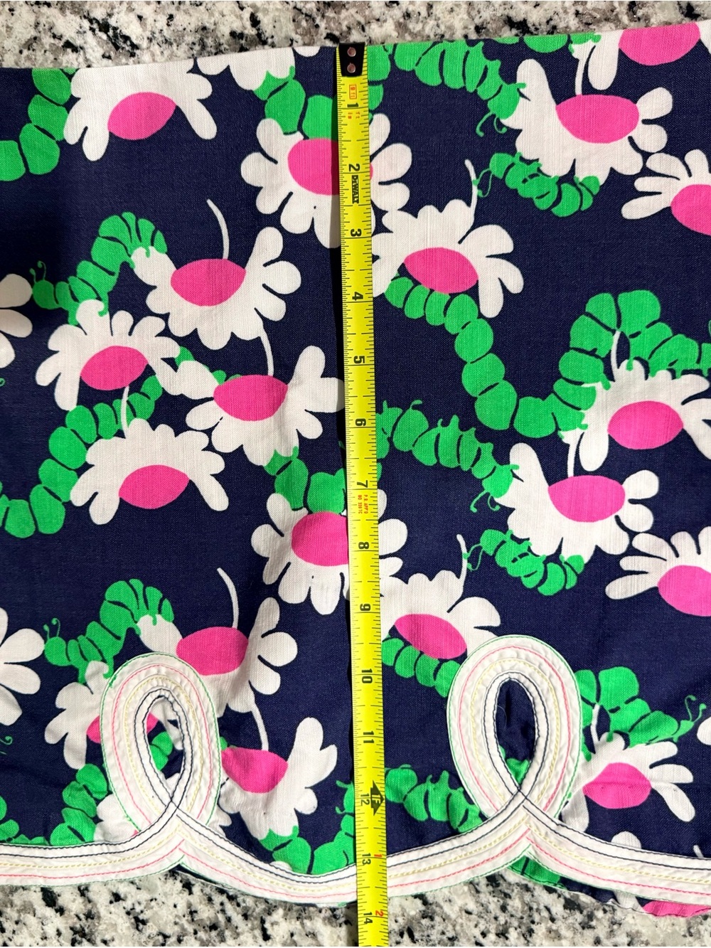 Lilly Pulitzer Navy Floral Daisy Print Skirt with Pink Centers and Green Vines - Picture 8 of 8